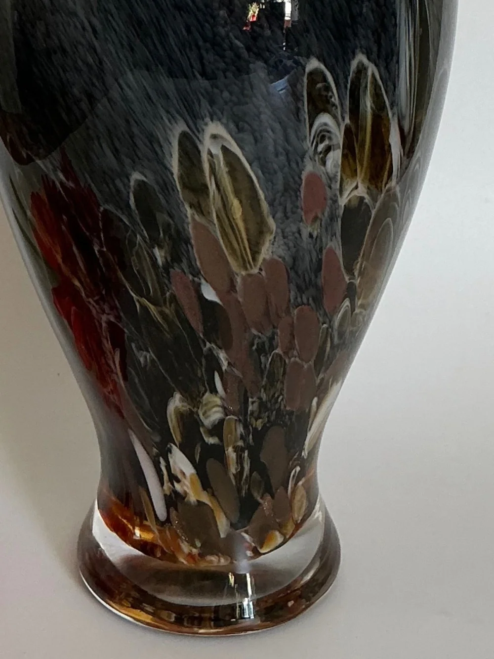 New Stunning Hand-Blown Art Glass Vase Charcoal Amber Black Tortoiseshell Shell